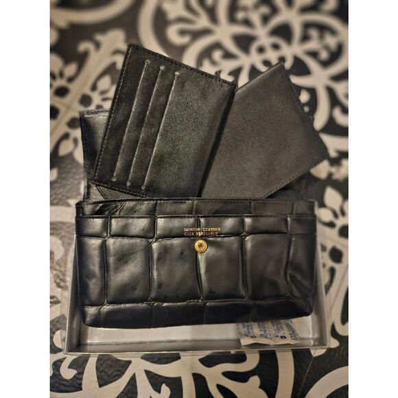 80s Vintage Old Stock Clutch Wallet Set Black Leather by Avon NIB - Picture 3 of 4